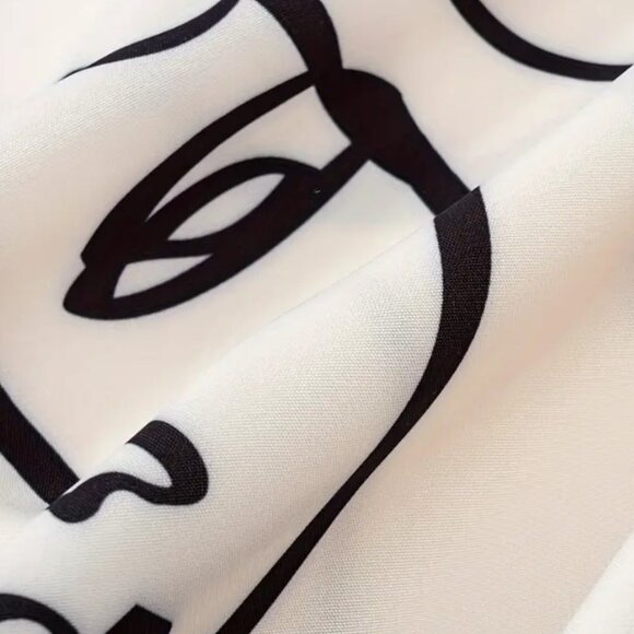 Abstract Face Print Button Up Shirt Dress,  Maxi Dress - Picture 3 of 3